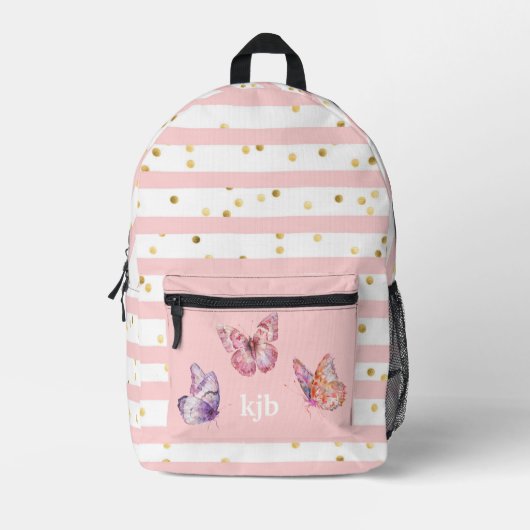 Sac À Dos Imprimé Mignonette rose Points Papillons Monogrammes Fille (Recto)