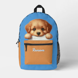 Sac À Dos Imprimé Mignonne chiot Manger Maison Bleu et Brown