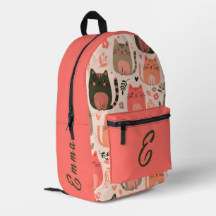 Sac À Dos Imprimé Mignons Chats et Motif Floral Monogramme Enfants P