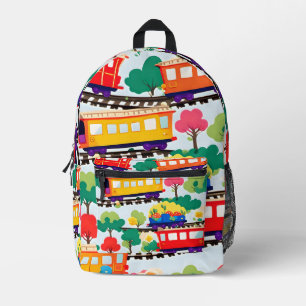 Sac À Dos Imprimé Mignons trains et motif d'arbres bleu