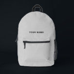Sac À Dos Imprimé Minimal Gray Custom Name Backpack<br><div class="desc">Easily personalize this simple and cool backpack adding your name or custom text. A cool and modern design in minimalist light gray eaturing clear sans serif font, for a modern, professional and edgy look, perfect as custom gift for college students, high school, kids. The backpack can be customized in any...</div>