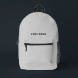 Sac À Dos Imprimé Minimal Gray Custom Name Backpack<br><div class="desc">Easily personalize this simple and cool backpack adding your name or custom text. A cool and modern design in minimalist light gray eaturing clear sans serif font, for a modern, professional and edgy look, perfect as custom gift for college students, high school, kids. The backpack can be customized in any...</div>