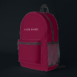 Sac À Dos Imprimé Minimalist Modern Custom Name, Text, Photo<br><div class="desc">Personalized Trendy burgundy cherry wine red backpack featuring modern custom text. Add your own photo,  illustration or any graphic design element,  or leave this elegant and minimal aesthetic. Any font,  any color,  no minimum.</div>
