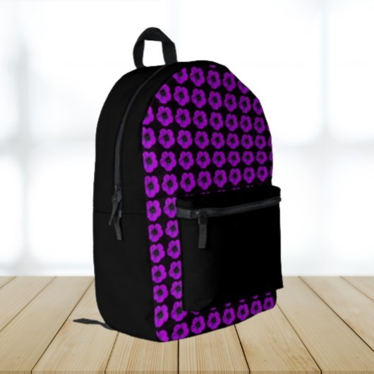 Sac À Dos Imprimé Modèle floral de géranium violet sur noir