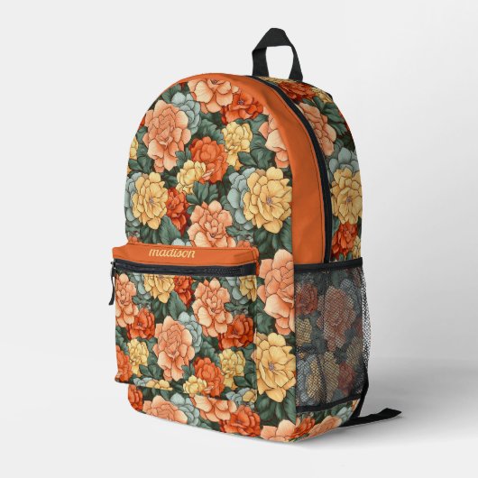 Sac À Dos Imprimé Modèle floral de nom personnalisé (Coin arrière droit)