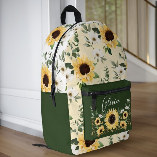 Sac À Dos Imprimé Modèle floral de tournesol chic Nom du script pers