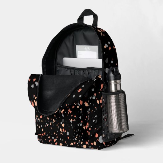 Sac À Dos Imprimé Modern Black Peach Geometric Terrazzo (Coin arrière droit (ouvert))