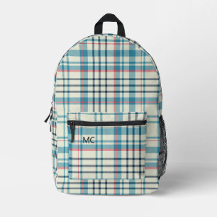 Sac À Dos Imprimé Moderne Cute Bleu Vérifier Plaid Monogramme Initia