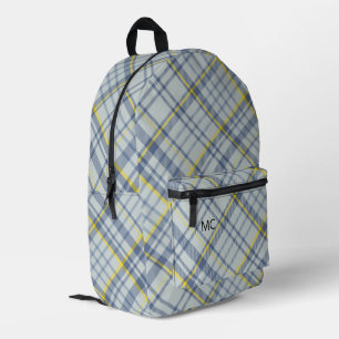 Sac À Dos Imprimé Moderne Design Bleu Check Plaid Monogrammes Initia