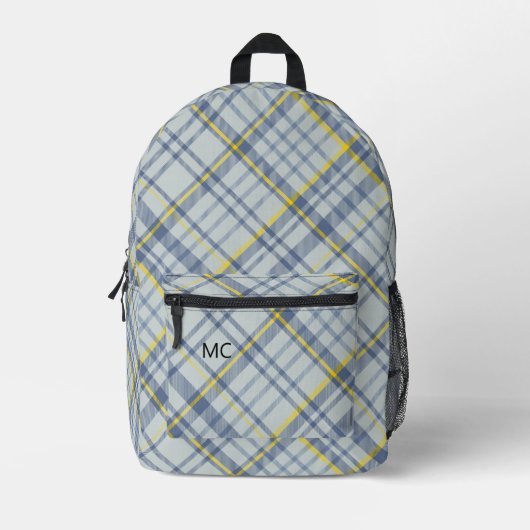 Sac À Dos Imprimé Moderne Design Bleu Check Plaid Monogrammes Initia (Recto)