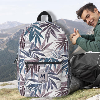 Sac À Dos Imprimé Moderne Feuille Tropicale Gris Bleu Bleu Conceptio