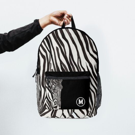 Sac À Dos Imprimé Moderne initiale de nom gras en noir et blanc rayé