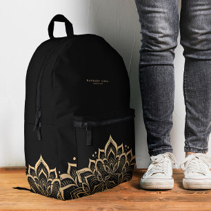 Sac À Dos Imprimé Moderne Mandala Boho Spirituel Black Gold