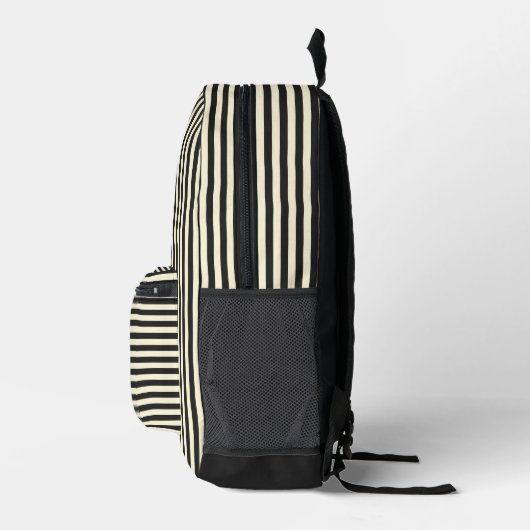 Sac À Dos Imprimé Moderne Monogramme Retro Black & Cream Stripes (Droite)