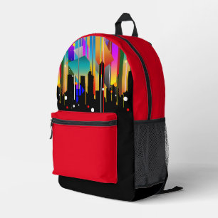 Sac À Dos Imprimé Moderne New York City Coloré Abstrait Rouge Noir