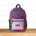 Sac À Dos Imprimé Moderne rose tendance Motif Monogrammes Initiales<br><div class="desc">Ce modèle amusant de sac à dos pour enfants présente des teintes de rose,  violet,  noir et blanc avec un mélange de léopard et de motifs chèques. Votre propre monogramme est à l'avant. C'est un design moderne amusant pour tous les âges - enfants,  tweens,  ados et même adultes !</div>