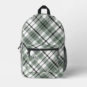 Sac À Dos Imprimé Moderne tendance Green Check Plaid Monogrammes Ini