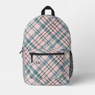 Sac À Dos Imprimé Moderne tendance Pink Check Plaid Monogrammes Init