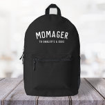 Sac À Dos Imprimé Momager | Modern Mom Manager Noms des enfants<br><div class="desc">Simple et élégant "Momager", une citation design personnalisée avec une typographie moderne et minimaliste en blanc dans un style audacieux et tendance sur un arrière - plan noir. Le cadeau ou l'accessoire parfait pour la Fête des Mères, l'anniversaire de votre maman ou juste parce que! Les mots peuvent facilement être...</div>