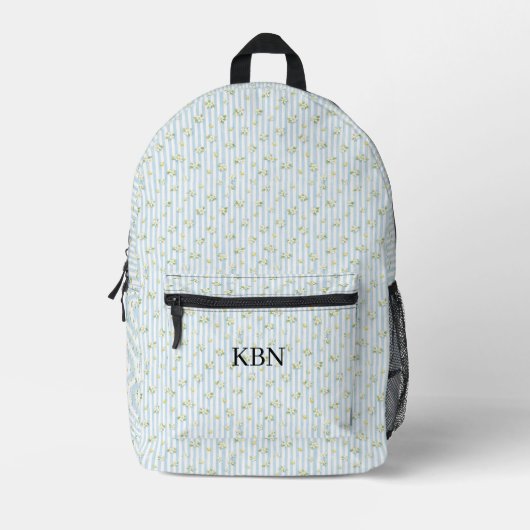 Sac À Dos Imprimé Monogram Bleu Blanc Rayures Citrons Méditerranée (Recto)