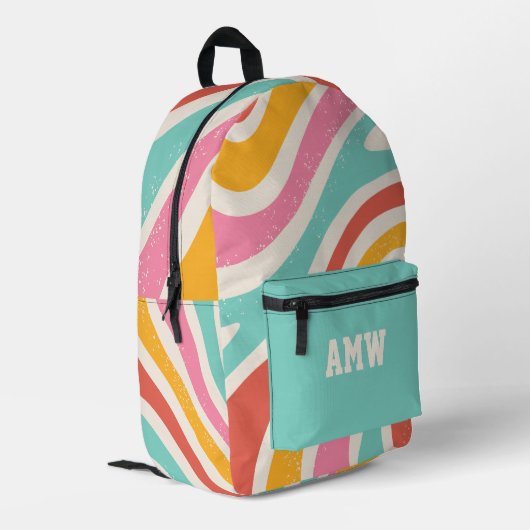 Sac À Dos Imprimé  Monogram Colorful Retro Wavy Stripes (Coin arrière gauche)