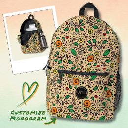 Sac À Dos Imprimé Monogram Flower Pattern orange Swirl Berry Orange 