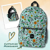 Sac À Dos Imprimé Monogram Flower Pattern orangeSwirlBerry Turquoise