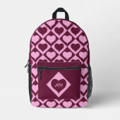 Sac À Dos Imprimé Monogram Heart Checkerboard Pattern Bordeaux Pink (Recto)
