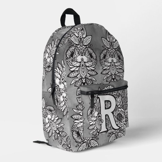 Sac À Dos Imprimé Monogram "R" Floral Tattoo Pattern Black White DIY (Coin arrière gauche)