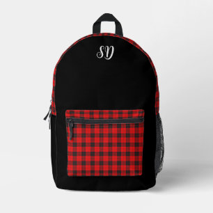 Sac À Dos Imprimé Monogramme à carreaux rouges et noirs 