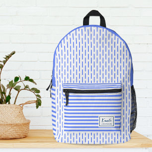Sac À Dos Imprimé Monogramme à rayures bleu et blanc moderne