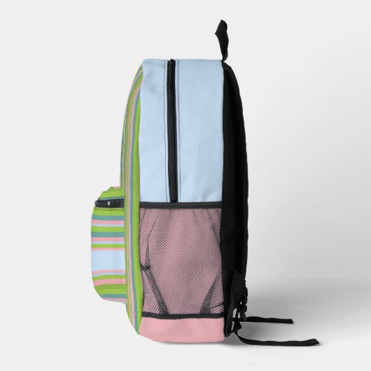 Sac À Dos Imprimé Monogramme à rayures vert et rose (Droite)