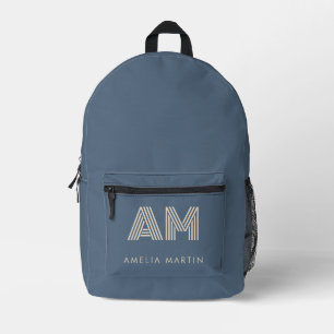 Sac À Dos Imprimé Monogramme Bleu Ardoise Minimaliste 