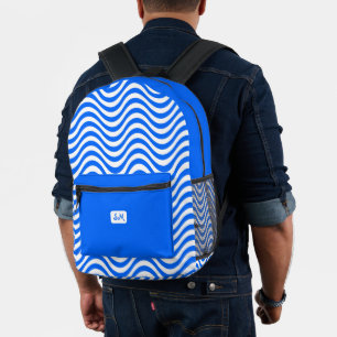 Sac À Dos Imprimé Monogramme Bleu Blanc Vagues Tirures Psychédélique
