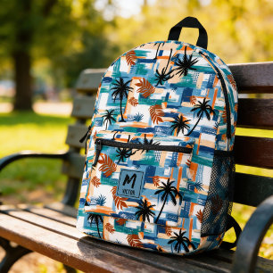 Sac À Dos Imprimé Monogramme bleu Motif Tropical Moderne