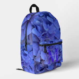 Sac À Dos Imprimé Monogramme bleu periwinkel élégant hydrangée flora