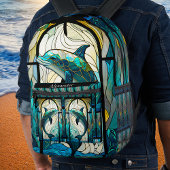 Sac À Dos Imprimé Monogramme Bleu Turquoise Dauphin Stain Verre