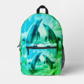 Sac À Dos Imprimé Monogramme Bleu & Vert Dolphins Océan | (Recto)