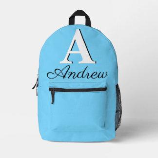 Sac À Dos Imprimé Monogramme cyan pâle élégant et moderne
