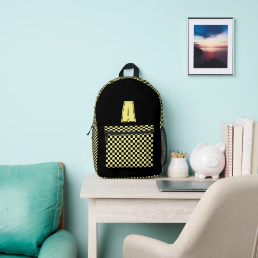 Sac À Dos Imprimé Monogramme damier noir et jaune (Insitu)