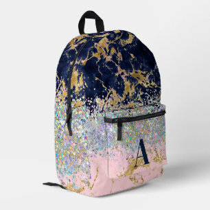 Sac À Dos Imprimé Monogramme de fille en marbre et paillettes
