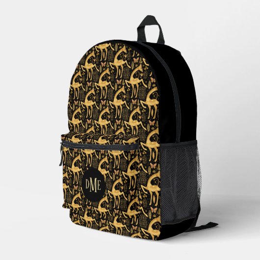 Sac À Dos Imprimé Monogramme de girafe d'or noir exotique (Coin arrière droit)