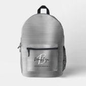 Sac À Dos Imprimé Monogramme de métal brossé argent Nom (Recto)