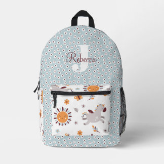 Sac À Dos Imprimé Monogramme de Motif bleu Fleur Unicorne