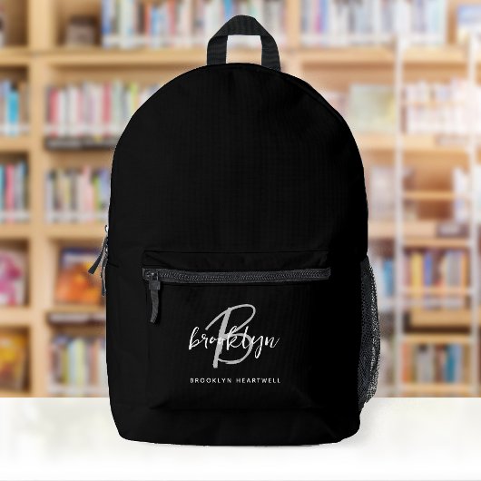 Sac À Dos Imprimé Monogramme de nom de script gris blanc