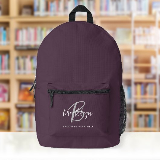 Sac À Dos Imprimé Monogramme de nom en script violet gris blanc