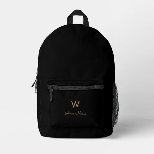 Sac À Dos Imprimé Monogramme de script Black Gold moderne (Recto)