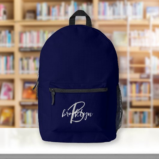 Sac À Dos Imprimé Monogramme de script blanc gris bleu marine