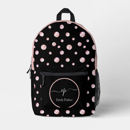 Sac À Dos Imprimé Monogramme de script Nom personnalisé Polka Noir C (Recto)