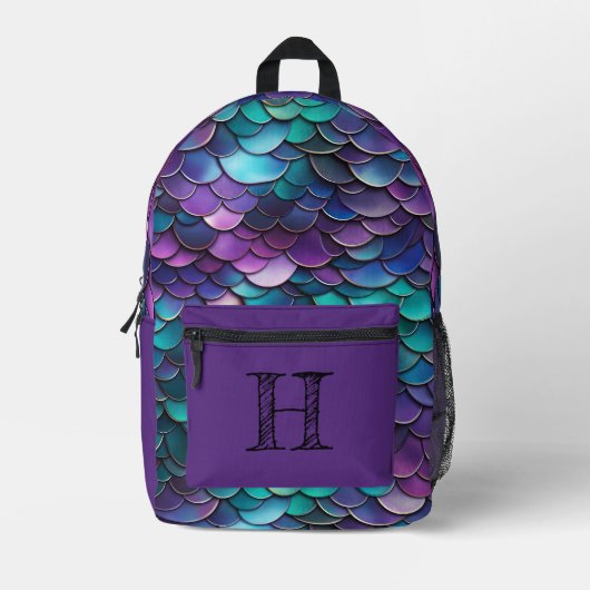 Sac À Dos Imprimé Monogramme de sirène mauve d'Iridescente (Recto)